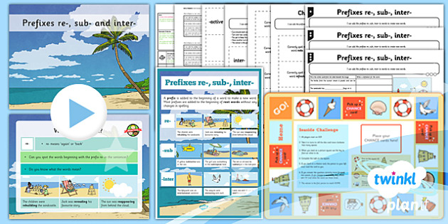 Prefixes re sub inter grammar, spelling, prefix sub 2nd grade