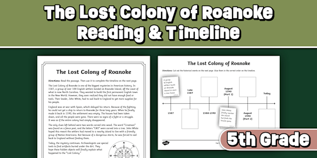 Fifth Grade Lost Colony of Roanoke Reading and Timeline Activity