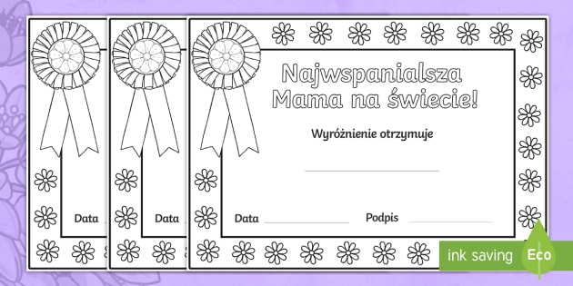 Free Certyfikaty Do Kolorowania Dzien Matki