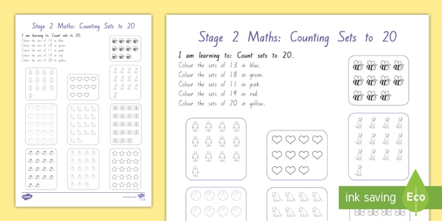 new zealand maths stage 2 counting sets to 20 worksheet