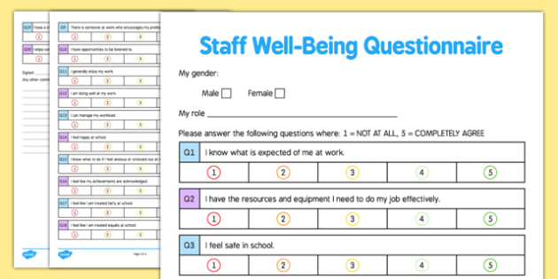 Staff Wellbeing Questionnaire Survey Teacher Resources