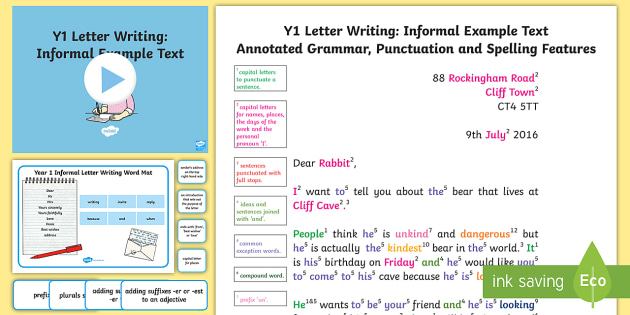 Y1 Letter Writing: Informal Model/Example Text - Example Texts