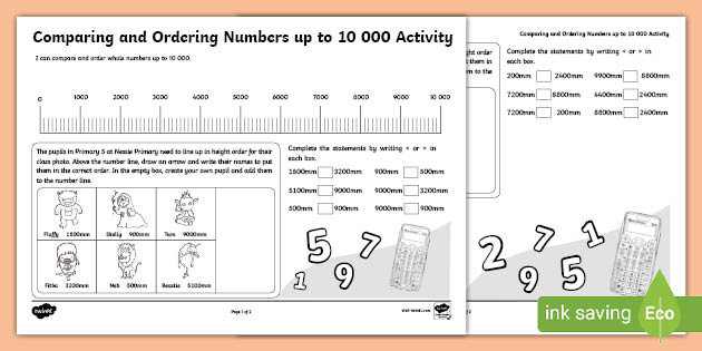 comparing and ordering numbers up to 10 000 activity