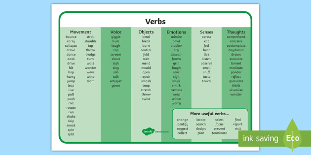 action verb list for kids