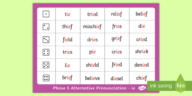 Phase 5 Alternative Pronunciation 'IE' Roll and Read Mat - phase