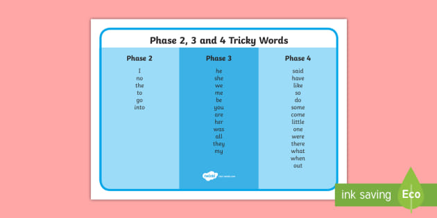 Phase 2 3 And 4 Tricky Words Word Mat Phase 2 To 5 Tricky Words Word Mat