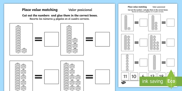 Place Value Tens And Ones Cut And Stick Worksheet Worksheet English Spanish