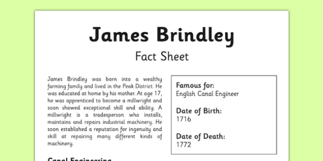 James Brindley Fact Sheet