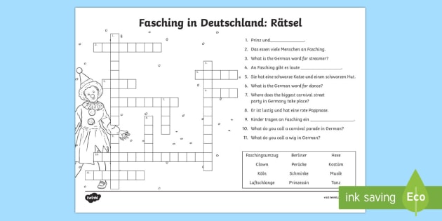 Carnival In Germany Crossword Teacher Made