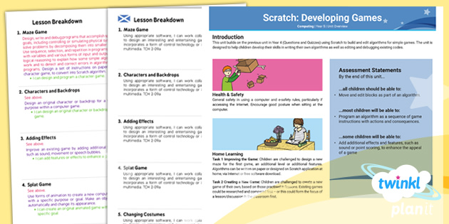 Computing Scratch Developing Games Year 5 Planning Overview Cfe