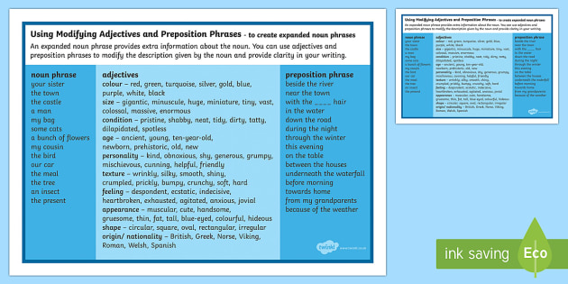 Expanded Noun Phrases Year 3 Word Mat