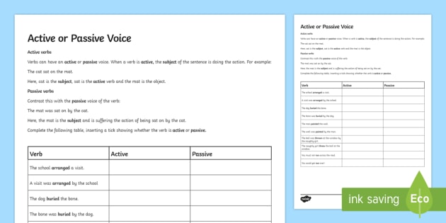 Active And Passive Voice English Worksheet With Answers