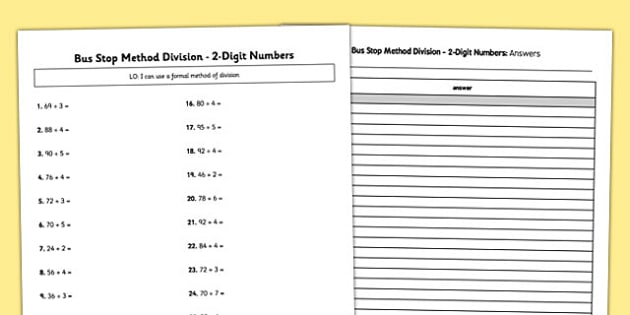 Bus Stop Division Worksheet No Remainders