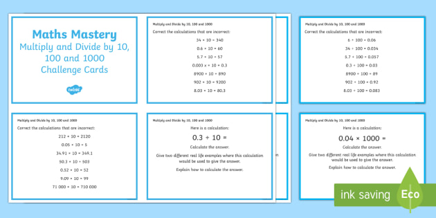 Year 5 Multiplication And Division Multiply And Divide By 10 100 1000 Maths