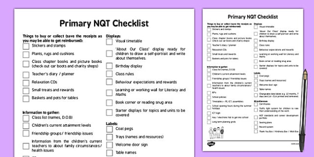 NQT checklist Primary Resource (teacher made)