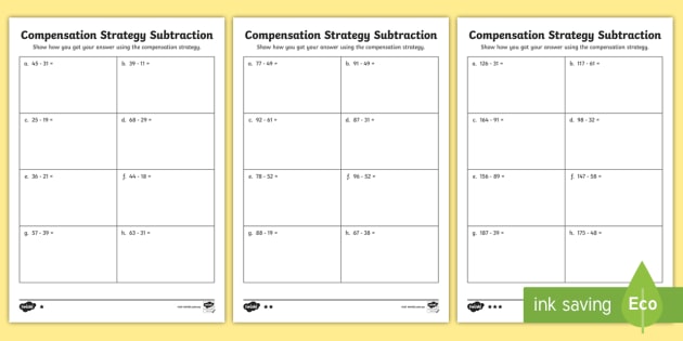 differentiated compensation strategy subtraction worksheets