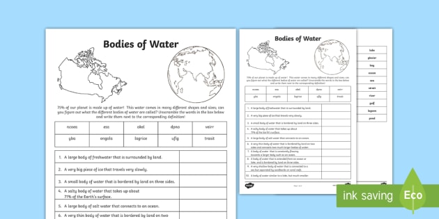 Bodies of Water Worksheet / Worksheet (Teacher-Made)