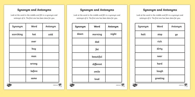 Synonyms and Antonyms Worksheet (teacher made)