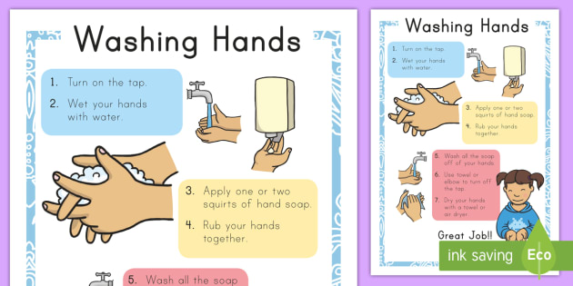 Washing Hands Poster - visual,aid, bathroom, hygiene, prompts