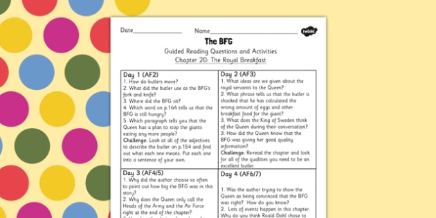 Free Guided Reading Questions Chapter 20 To Support Teaching On The Bfg 5456