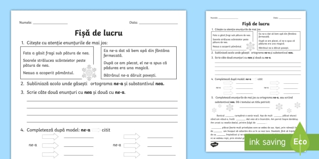 Scrierea Corectă Nea și Ne A Fișă De Lucru