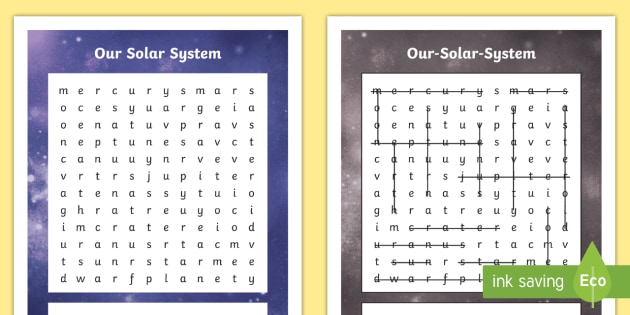 Our Solar System Word Search Solar System Space