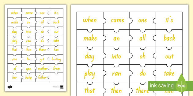 Yellow Reading Sight Words Jigsaw Puzzle