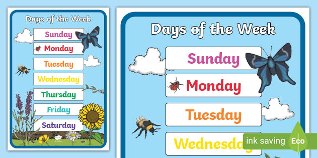 * NEW * Days of the Week Display Poster (Sunday-Saturday)