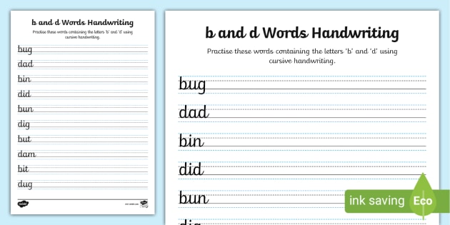 b and d Words Handwriting Sheet (teacher made)