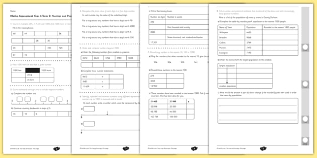 year 4 maths assessment number and place value term 2 year 4