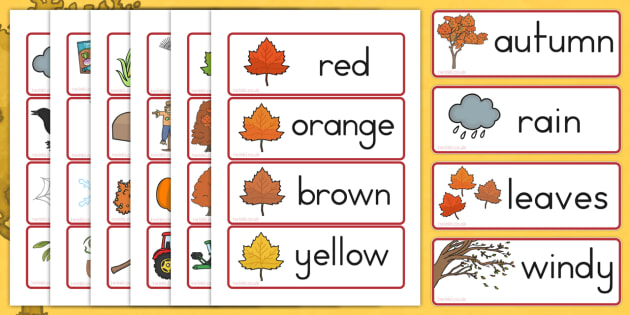 Autumn Word Cards - visual aids, seasons, weather, flash cards