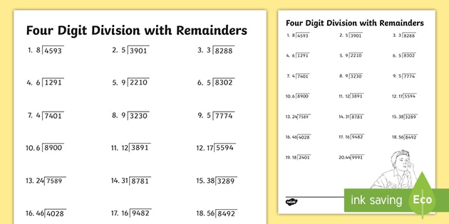 Four Digit Division With Remainders Activity Math Twinkl