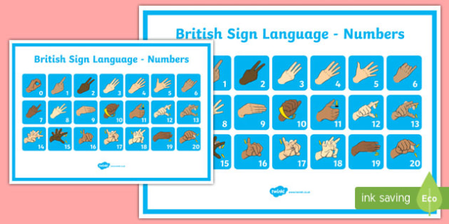 Large British Sign Language Numbers Poster Readers View