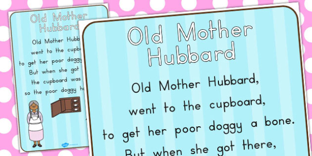 Old Mother Hubbard Nursery Rhyme Poster (teacher made)