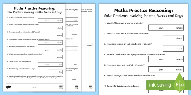 Solve Problems involving Months, Weeks and Days Assessment Test