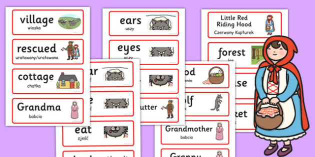 Little Red Riding Hood Word Cards Polish Translation - polish