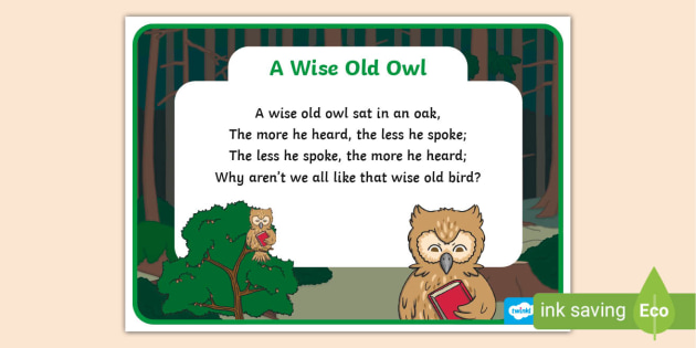 A Wise Old Owl Nursery Rhyme Poster (teacher made)