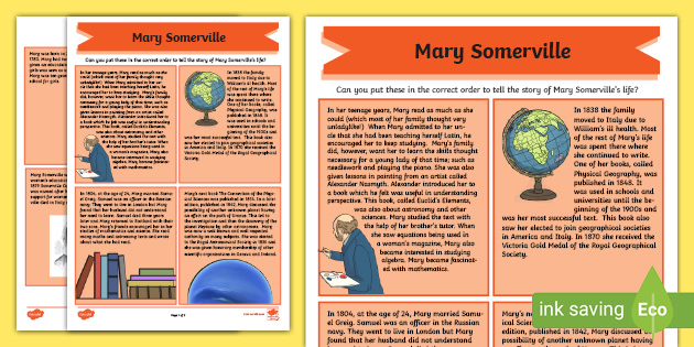 Scottish Significant Individuals Mary Somerville Sequencing Worksheet