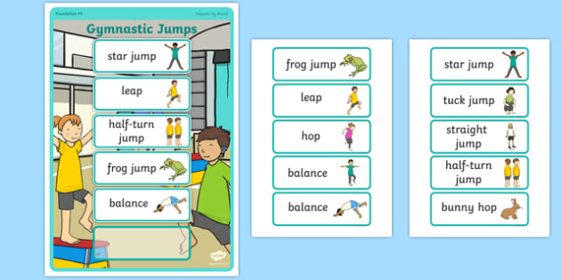 Gymnastic Jumps Sequencing Board - Eyfs, physical development