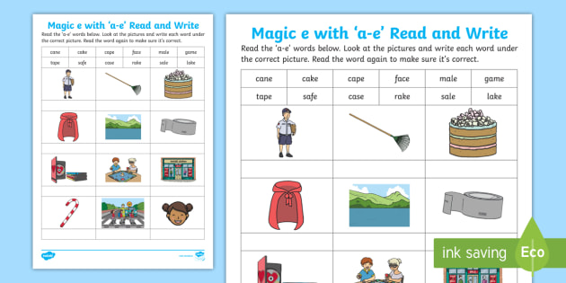 Magic E With A E Read And Write Worksheet