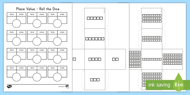 place value activity dice net worksheet k 2 teacher made