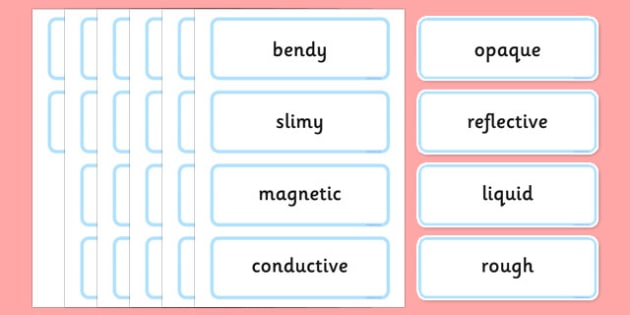 Material Property Word Cards - materials, materials word cards