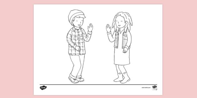 Free People Greeting Each Other Colouring Colouring Sheet