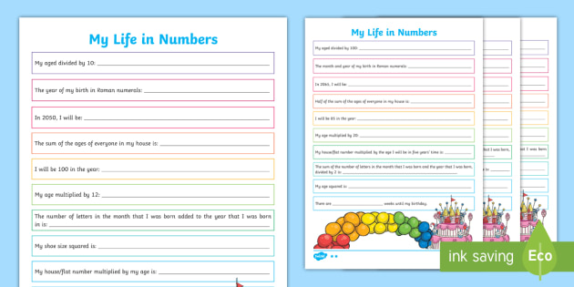 UKS2 My Life In Numbers Worksheet teacher Made 