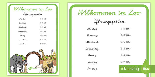 Zoo Offnungszeiten Poster Fur Rollenspiele Teacher Made