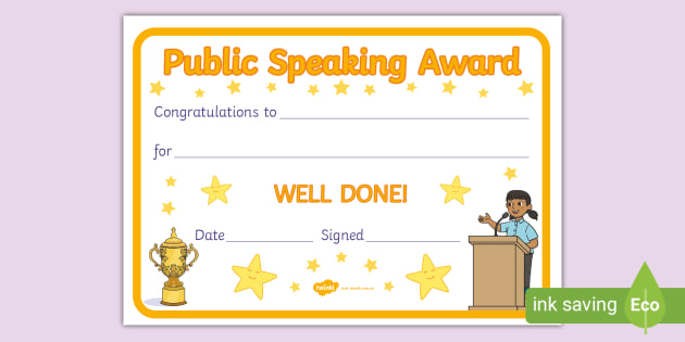 Public Speaking Award (teacher made)