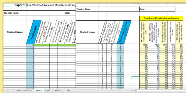 Y2 Reading Analysis Grid for KS1 2016 SATs Sample Paper