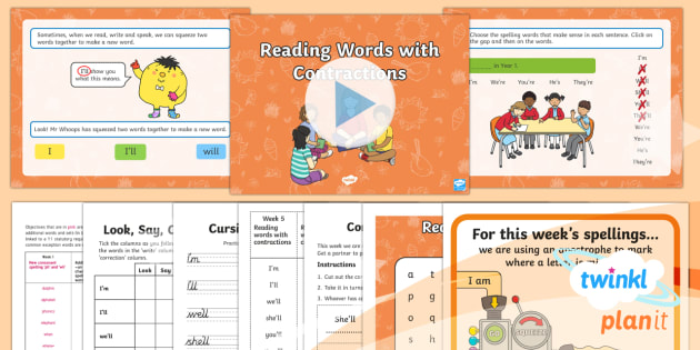 PlanIt English Y1 Term 3B W5: Read Words with Contractions Spelling Pack