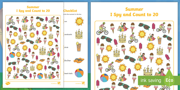summer i spy and count activity to 20 teacher made