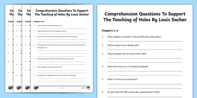 comprehension questions to support teaching holes by louis sachar